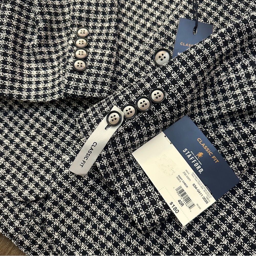 Stafford Classic Fit Sport Coat Blazer Jacket Men’s Size 40R Navy Check - Picture 6 of 15